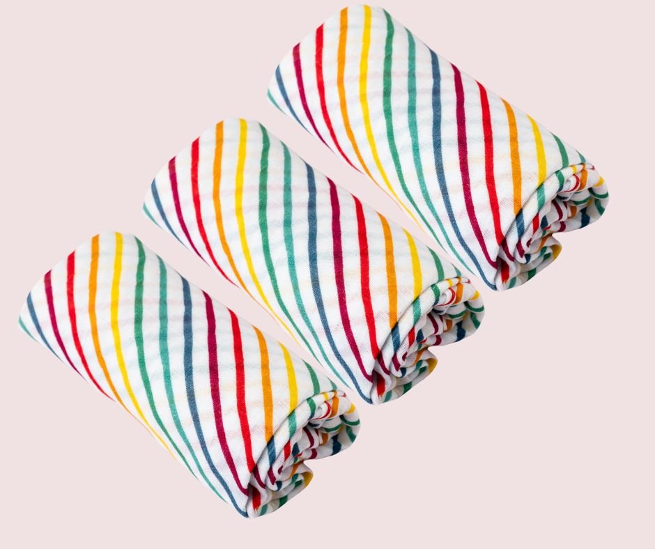 Muslin Squares 3 - Pack - Rainbow Stripes - Bullabaloo