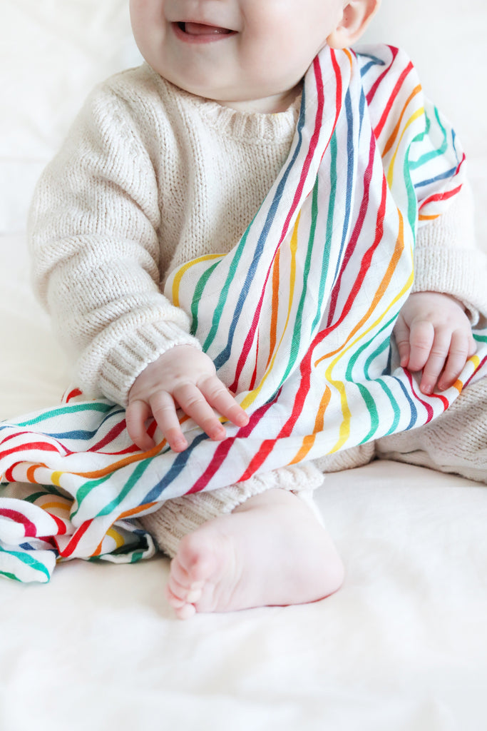 Muslin Squares 3 - Pack - Rainbow Stripes - Bullabaloo