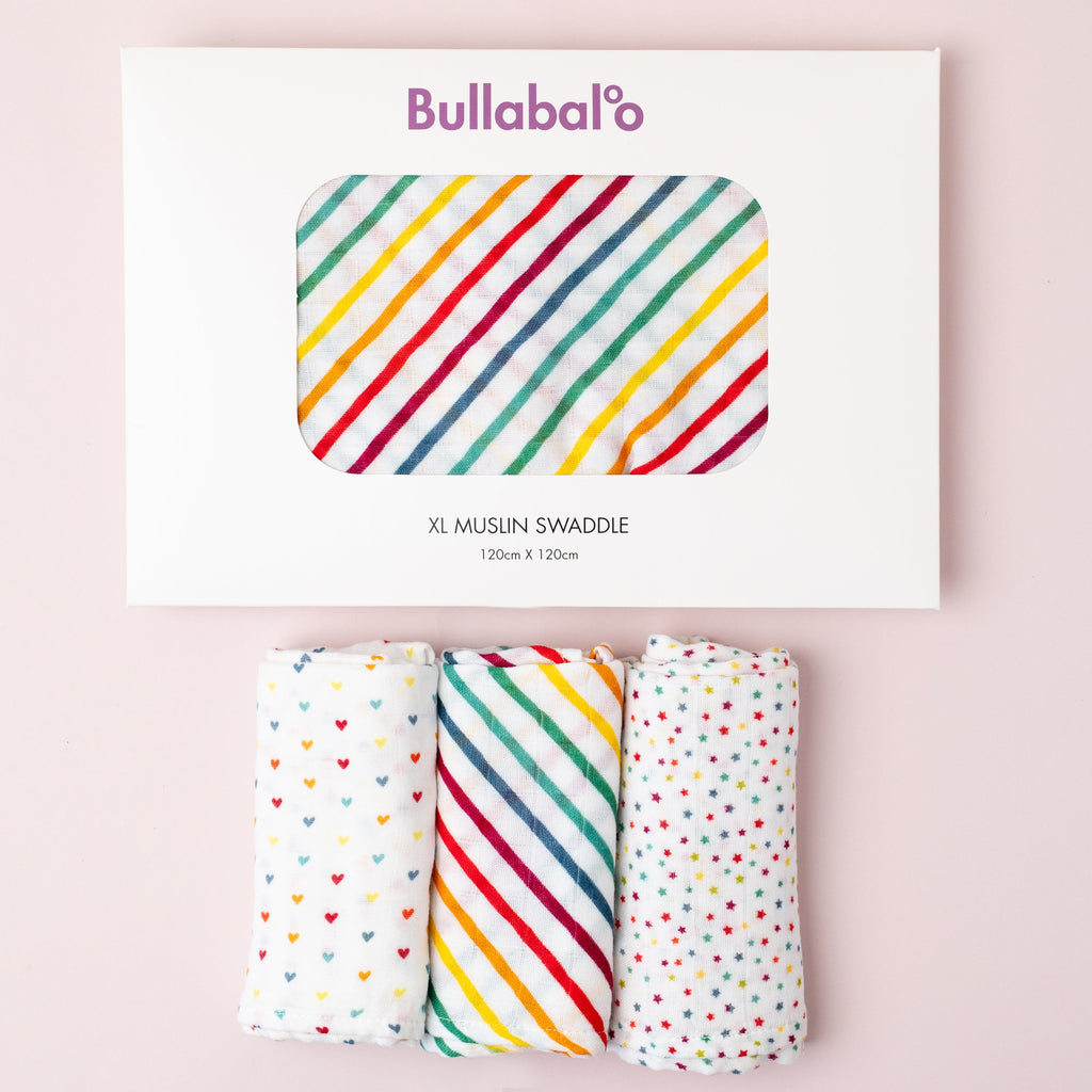 Swaddle + Muslin Squares Set - Rainbow - Bullabaloo